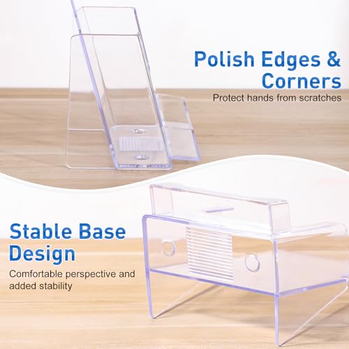 xydstay 4x9 Acrylic Brochure Holder with Business Card Holder, Clear Display Stand, Plastic Table stand Sign Holder, Pamphlet Holder Flyer Holder, Acrylic Display Stand for Office, Home, Store, 2 Pack