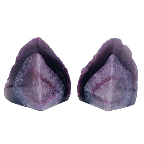 Geode Bookends 3-4 lbs Decorative Heavy Crystal Stone Book Ends for Shelves Dyed Purple 1 Pair - color: Purple, size: 3-4LBS