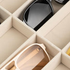 Frebeauty Sunglass Organizer,Velvet Glasses Organizer,8-Slot Sunglasses Tray with Clear Lid,Men's/Women's Sunglasses Box,Sunglass Case,13.3 x 9.6 x 2.2 Inches,Eyeglass/Eyewear Display Tray(Beige) - color: Beige, style: With Lid