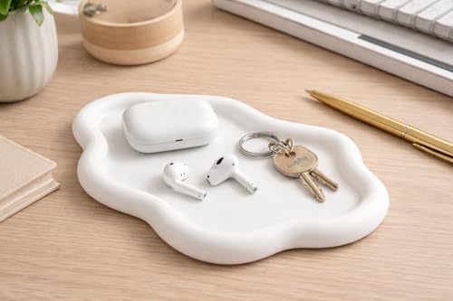 White Organic Shape Catchall Tray, Minimalist Desk Organizer for Keys, Jewelry and Small Accessories