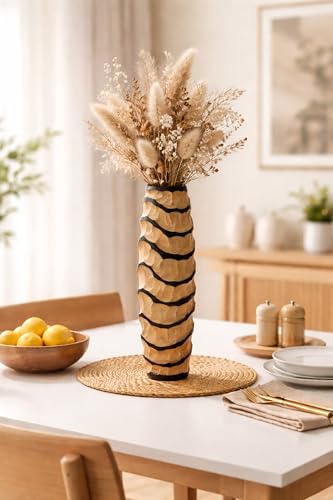 Aeravida Locally Spiral 14-inch Handmade Mango Wood Vase – Carved Decorative Table Vase for Home or Office