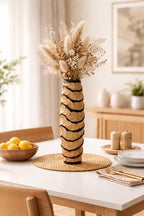 Aeravida Locally Spiral 14-inch Handmade Mango Wood Vase – Carved Decorative Table Vase for Home or Office