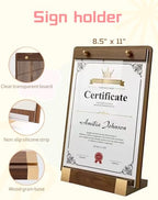 3 Pack 8.5"x11" Acrylic Sign Holder A4 with Wood-Color Base - Table Top Display Stand for Menus, Signs, Flyers, Perfect for Restaurants, Retail Stores, Conferences, Weddings, Offices