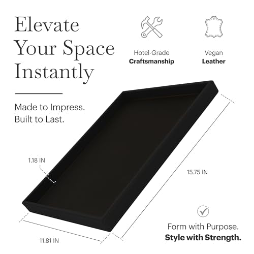 Rikan Vegan Leather Tray With Durable Build & Smooth Finish- Desk Paper Tray Provides Structured Storage & Neat Surface For Workspace Organization- Letter Trays For Office, Home Storage & Hotel Setups - color: Black