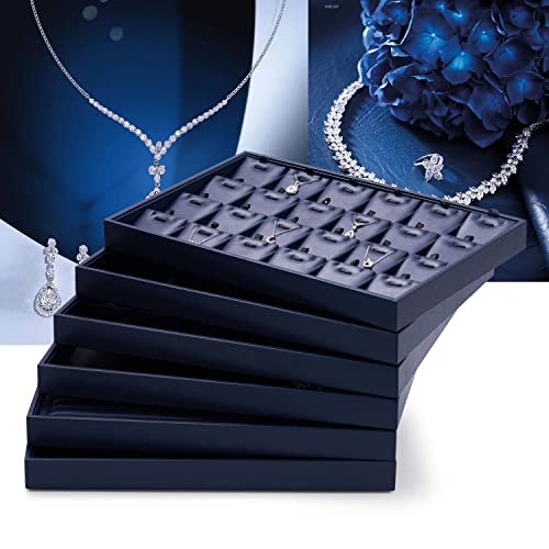Oirlv Stackable 24 Gird Necklace Organizer Tray with Removable Jewelry Cards Necklace Pendant Jewelry Drawer Organizer - color: Blue, size: 24 Grid Tray with Inserts