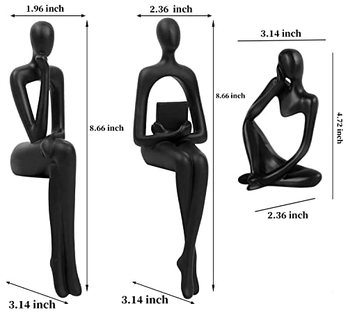 Prettidecor Home Decor Thinker Statue Accents, Set of 3 Thinker Sculptures Office Decor Modern Abstract Resin Decoration on Shelf Table Desk for Living Room Office Bedroom (Large Black) - color: Black, size: Large