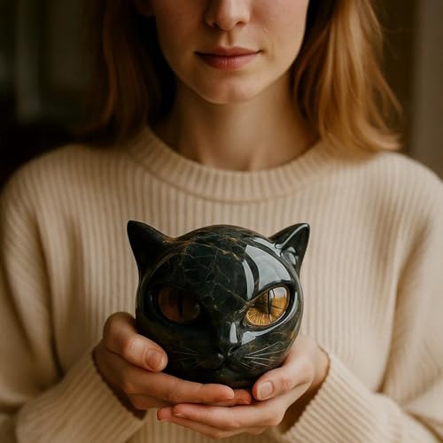 Luxury Black Cat Sculpture, Hand-Carved Crystal & Healing Stone Art Piece, Elegant Décor for Cat Lovers, Gift-Ready Memento for Home or Office, Green - size: Green