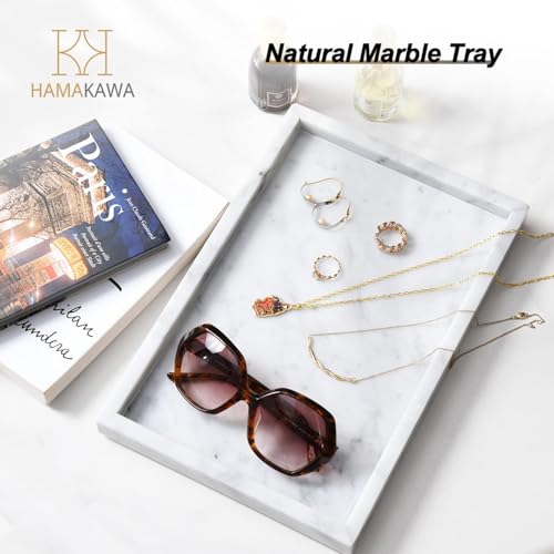 Large Bathroom Vanity Tray, Real Natural Marble Tray 12 inch, Carrara White Stone Toilet Tank Trays, Modern Dresser Trays, Countertop Organizer for Kitchen Counter, Soap Dispenser - color: Carrara White 12-in Rect