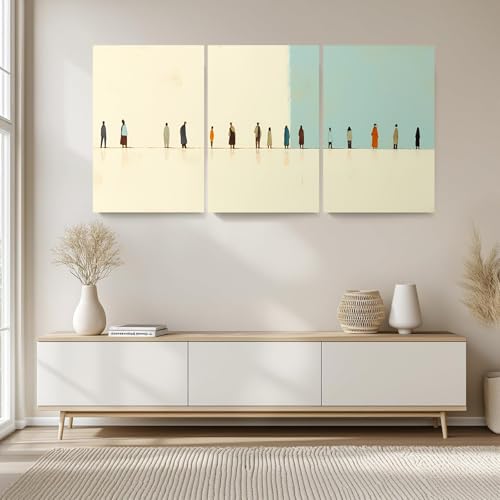 Wivsev Abstract People in Line,Minimalist Human Figures Illustrations Fine Art, Decorative Zen Multicolor Country,Abstract People Silhouettes for Bedroom,Livingroom,Bathroom (24" x 36" x 3 pcs) - size: 24" x 36" x 3 pcs