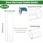 24 Pcs Hurricane Candle Holder Sleeve, W:2.5" H:14" Bottomless Clear Glass Cylinder Candleholder Cover Open Both Ends Glass Chimney, Candle Shade for Centerpieces, Wedding Party Event Decor - size: 2.5"W x14"H