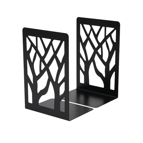YXQ Book Ends for Shelves Decorative,Tree Metal Bookend Supports for Home Office School Heavy Books, Set of 3 Black Book Holders for Shelf Unique Decoration Book Stoppers