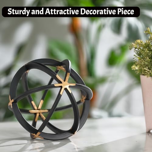 7" Metal Sphere Decor, Metal Coffee Table Decor Sculpture - Black & Gold, Abstract Tabletop Decorative Ball for Home, Decorative Balls for Centerpiece Bowls