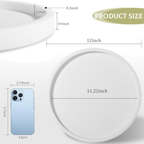 Silicone Bathroom Tray Round Vanity Tray Decorative Soap Holder Kitchen Countertop Organizer Coffee Table Decor for Candle, Perfume, Plant, 12 Inch, White - color: White, size: 12"