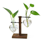 XXXFLOWER Plant Terrarium Wooden Stand, Hydroponic Planter Bulb Glass Metal Swivel Holder Retro Air Plants Water Plants for Home Office Decoration,Gifts for Plant Lover Wife Mom- 2 Love Bulb Vase - size: 2 Love Wooden Stand