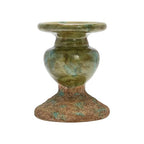 Creative Co-Op 2-Tone Sculptural Terracotta Pillar Candle Holder, Distressed Green - color: Green, size: 4.5" W x 5.25" H