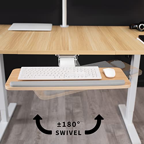 VIVO Adjustable Computer Keyboard and Mouse Platform Tray Ergonomic Under Table Desk Mount Drawer Underdesk Shelf, Light Wood, MOUNT-KB03C - color: Light Wood, size: 25"