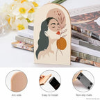 Minimal Boho Illustration Wooden Bookends Shelves 2 PCS Woman Plain Sturdy Book Holders Desktop Organizer for Home Office Libraries - color: Color-6
