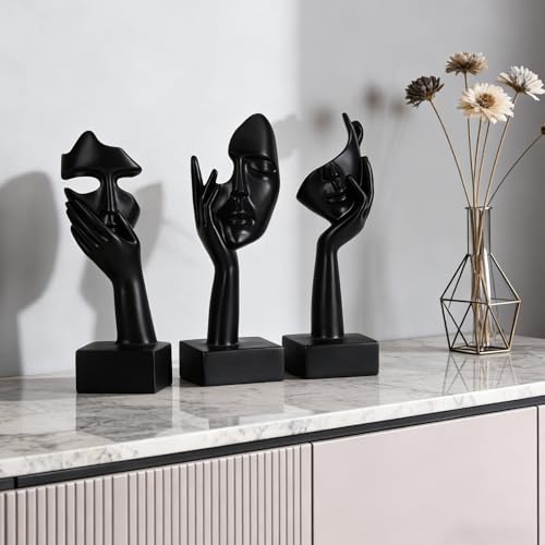 3 Pcs Thinker Large Statue Set - Black Art Abstract Home Accent Figurines for Living Room, Bedroom, Shelves, Office Desktop, Coffee Table Decor, Gift for Women (3 Pcs Black, 9") - color: 3 Pcs Black, size: 9"