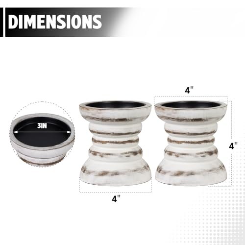 Candle Holder for Pillar Candle Set of 2, Farmhouse Wood Candle Holder, Rustic Wooden Candle Stand, Vintage Small Wooden Candlestick Holders for Living Room, Table Centerpiece, Rustic White - color: Rusticwhite, size: Set of 2