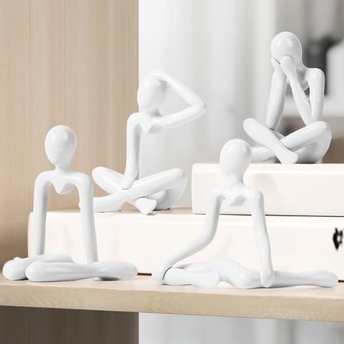 XMGZQ White Thinker Figurines,Abstract Bookshelf Figures,Knick Knacks Home Decor,Plastic Thinker Statue Kit,White Statues for Home Decor,Abstract Art Decorations Accessories,Desk Decor for Women - color: A-white