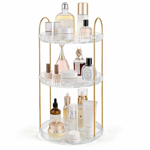 Anyoifax 360° Rotating Makeup Organizer 3 Tier Large Capacity Perfume Skincare Tray for Dresser Spinning Bathroom Counter Organizer for Vanity Lazy Susan Turntable Storage for Kitchen, Clear - size: 3 Tier