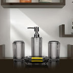 4-Piece Modern Gray Bathroom Accessories Set — Soap Dispenser, Soap Dish, Mouthwash Cup & Toothbrush Holder, Glossy Acrylic with Gray Finish, Vanity Countertop Organizer - color: Gray