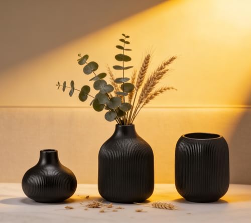 Black Ceramic Vase Set 3 Modern Style Decor Farmhouse Home Living Room Dining Table Room Desk Pottery Small Vases - color: 15 Black