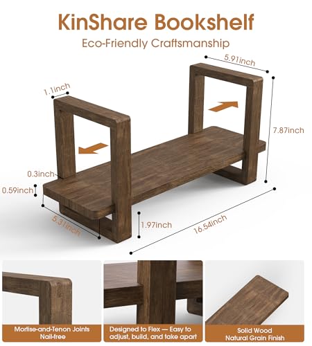 Small Bookend-Type Desktop Bookshelf – Rustic Handmade Vintage Style, Loose-Fit Reversible Organizer | Easily-Adjustable Desk Shelf for Home, Class, Dorm | Carbonzied Paulownia Solid Wood - color: Carbonized
