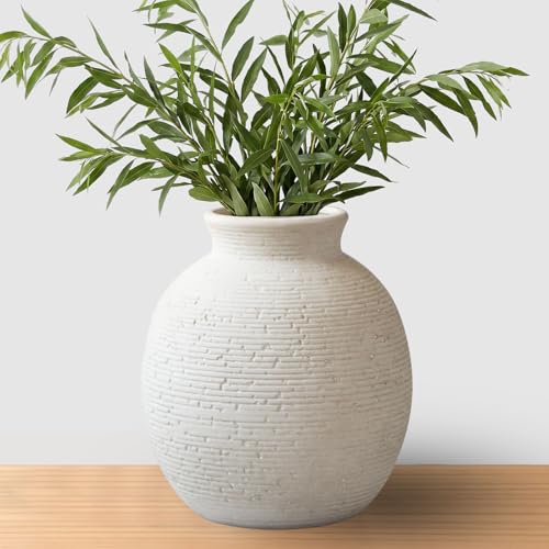 Ceramic Flower Vase for Home Decor, Rustic Farmhouse Vintage Retro Vase for Living Room, Kitchen, Bedroom, Decoration for House, Bookshelf, Dining Table, Office, Gift(7.4 inch) - color: Off White-7.4"