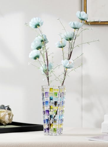 Magcolor Hand Painted Blue Woven Glass Vase -Crystal Flower Vase- 7.7 inch, Glass Plant Vase for Floral Arrangements, Centerpieces, Weddings, Housewarming, Centerpiece Home Deco. - color: Blue