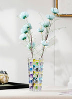 Magcolor Hand Painted Blue Woven Glass Vase -Crystal Flower Vase- 7.7 inch, Glass Plant Vase for Floral Arrangements, Centerpieces, Weddings, Housewarming, Centerpiece Home Deco. - color: Blue