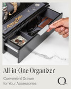 QWATCH Watch Stand Display Case - Acrylic Watch Box for 2 or 4 Watches with Jewelry Valet Tray and Drawer - color: Double - Black / Charcoal