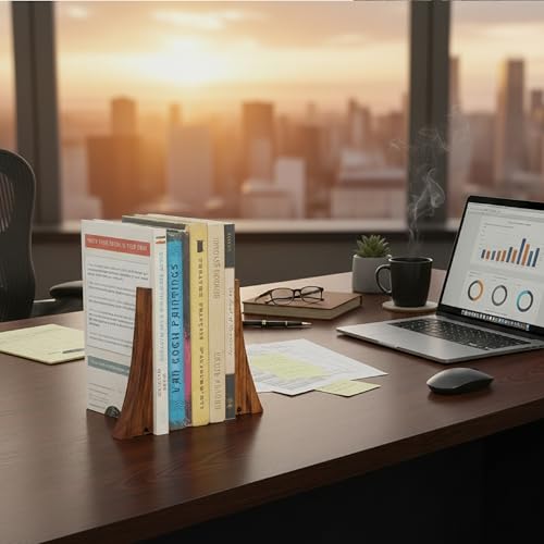 TILISMA Walnut Bookends for Shelves | Wooden Book Ends for Shelves | Sturdy Book Holders, Stoppers with Metal Base for Bookshelves | Slick Decorative Bookends Stands Firmly on Bookshelf (2 Pair) - size: 2 Pair