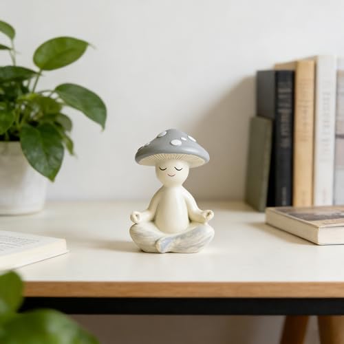 Meditation Mushroom Resin Statue - Cute Meditation Mushroom Statue for Desk Living Room Resin Figurine for Home Patio Office Decoration Cute Plant Statues for Tabletop Garden Backyard Decor - style: Meditation Mushroom A