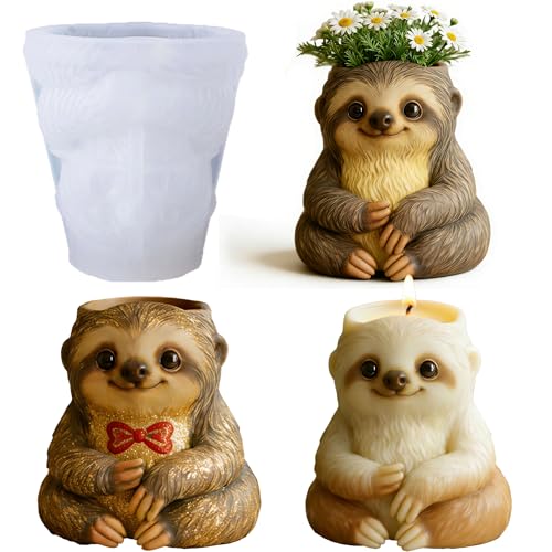 1 Pc Cute Sloth Resin Silicone Planter Mold 3D Animal Concrete Casting Mold for DIY Succulent Pots Vase Home Decor Crafts Candle Holder Cement Handmade Storage Box Desk Pen Cup Gifts - color: Sloth Resin Mold
