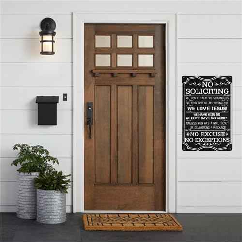 DZQUY No Soliciting Warning Sin No Excuses No Exceptions Metal Sign Vintage Art Tin Sign House Office Wall Decor Sign For Home Decor Go Away Sign 8x12 Inch