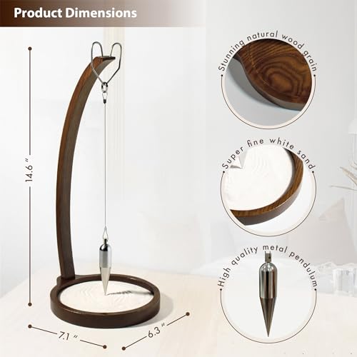 Kihomi Wooden Sand Pendulum for Desk | Creative Swinging Sand Tracing Pendulum | Magical Kinetic Decor for Zen Office and Home Decor | Relaxing Accessories for Tensegrity and Ornament Gifts (Brown)