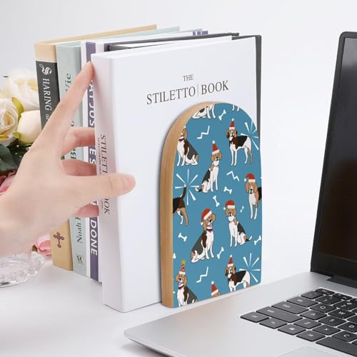 Wooden Bookends 2 Pcs,Beagle Dogs Heavy Duty Office Book Ends Anti Slip Book Shelf Holder with Metal Base Decorative Book Stands - color: Beagle Dogs