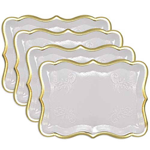 Gift Boutique 10 White Rectangle Trays with Gold Rim Border for Dessert Display Table Parties 9" X 13" Disposable Paper Cardboard in Elegant Shape for Platters Cupcake Display Birthday Party Weddings - color: Gold, White