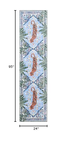 Oriental Tropical Hallway Runner Rug 2x8 Washable, Thin Stain Resistant Blue Boho Runner Rug for Entryway Kitchen Bedroom Laundry, Vintage Abstract Hippie Indian Botanical Long Floor Carpet - color: Blue, size: 2' x 8'