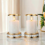 2pcs Hurricane Candle Holder, Pillar Candle Holders with Clear Glass Sleeve, Small Crystal Lantern for Fall Thanksgiving Christmas Holiday Dining Table Centerpiece (Gold) - color: Gold