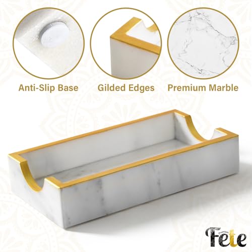 Fete Marble Tray for Bathroom - Guest Towel Holder Tray - 4 x 10 - White Marble - color: Marble Holder