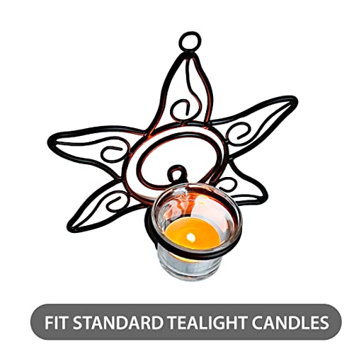 Lily’s Home Southwestern Sun Decorative Votive Candle Tea Light Wall Mount Sconces, Black Steel, with Clear Glass Tealight Candle Holders, Set of 2 - color: Southwestern Sun