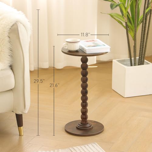 Fultyle Round Side Table, Small Drink Table for Small Spaces, Modern Accent Nightstand with Solid Wood Leg for Living Room, Bedroom, Corners, and Office (Rustic Brown) - color: Brown