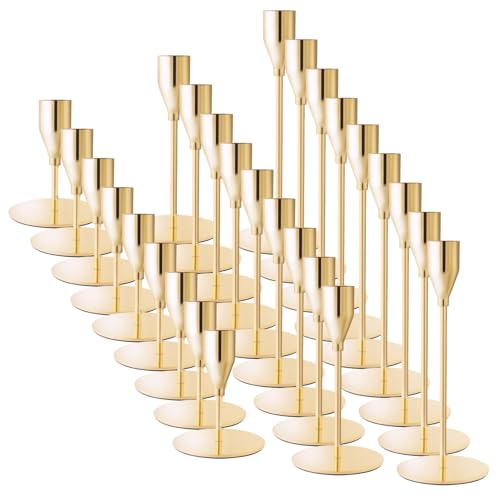 French Gold Taper Candle Holders for Wedding Table Centerpiece,Tall Taper Candlestick Holders Bulk Set of 27,Metal Candle Stick Holders for Dinning or Mantel Centerpiece,Party Home Decor - color: French Gold, size: Set of 27