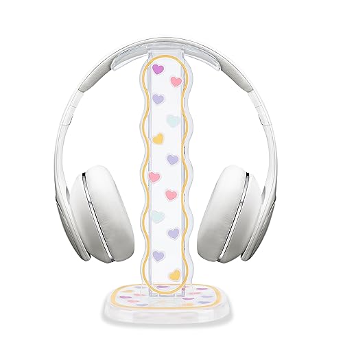 CamyCosy Headphone Holder for Desk, Gaming Headset & Earphone Stand - Clear Love Hearts Pattern Desk Accessory - color: hearts