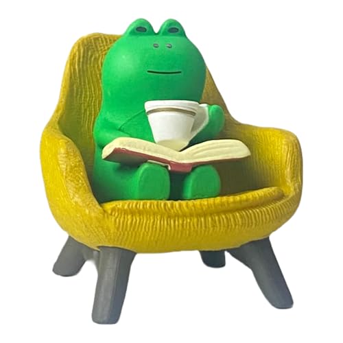 Miniature Frog Anime Figurines - Resin Desk Figurines, Cool Office Gadgets for Desk, Fun Desk trinkets Gift for Frog Lover（Yellow Sofa） - size: 02-frog-sofa-yellow