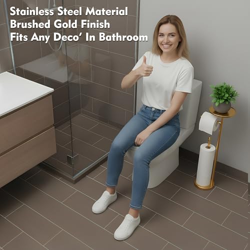 Gold Toilet Paper Holder with Shelf, Tissue Roll Holder Stand with Storage for Holding Extra 4 Toilet Paper Rolls, Stainless Steel Rustproof Freestanding (Brushed Gold) - color: Gold