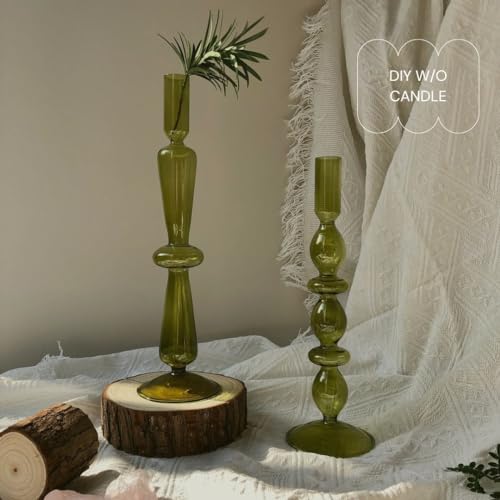 Candle Stick Candle Holder, Glass Candle Holders for Table Centerpiece, Modern Style Green Candle Holder Mixed 4pcs - color: Green