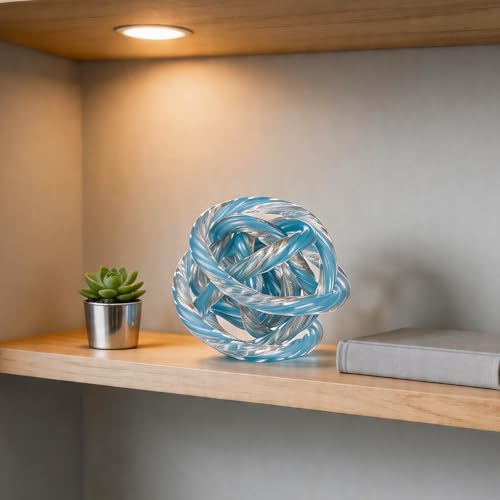 Glass Knot Teal Orbit Ball - 6 Inch Hand Blown Infinity Sculpture Decor Glass Orbit Home Decor Table Decoration Interio Art - color: Blue, size: 6" Diameter